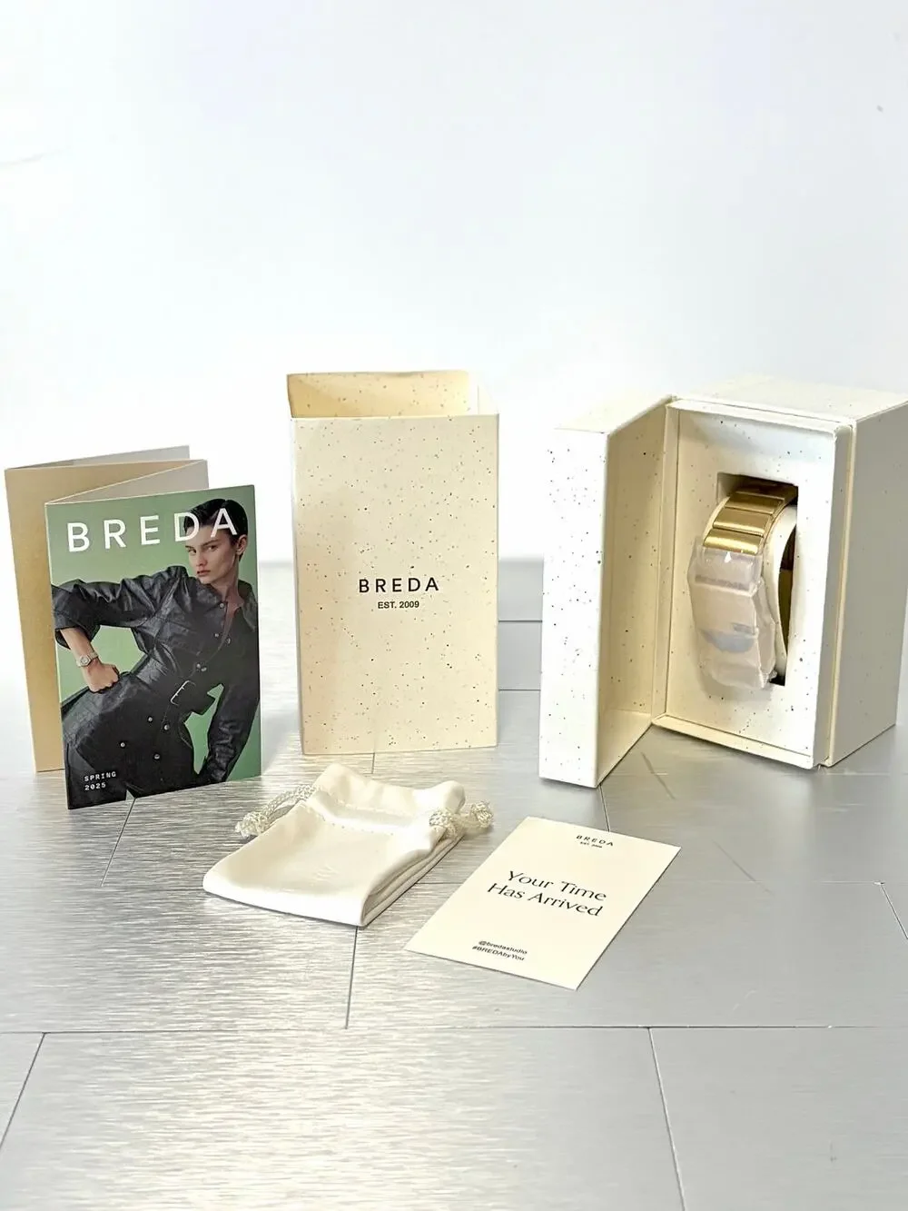 BREDA 1747A Pulse Tandem Gold Tone Watch w/ Box Modern Retro Unisex Quartz
